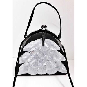 EJ Stern Silver Butterfly Black Nylon Kissslock Top Handle Crossbody‎ Clutch Bag